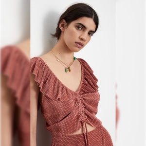 ZARA Pleated Ruffle Polka Dot Top